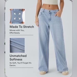 Halara Flex™ Low Rise Zipper Pockets Washed Baggy Wide Leg Casual Jeans